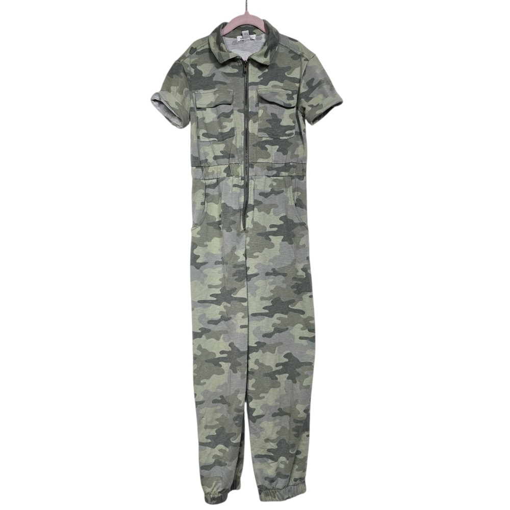 Ally B Camo Short Sleeves Half Zip Jumpsuit Green Size 10